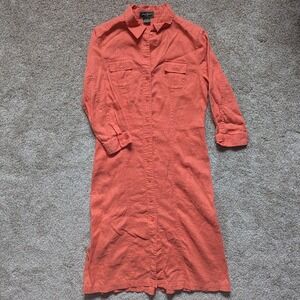 Eddie Bauer Women's 8 Tall Midi Dress 100% Linen Coral Button Front